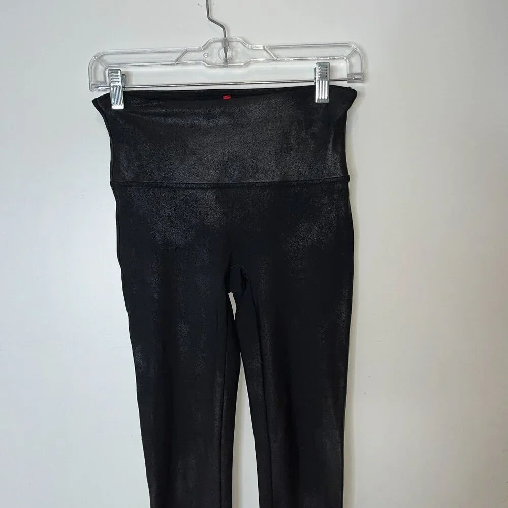 SPANX Black shape Faux Leather Leggings Women MEDIUM